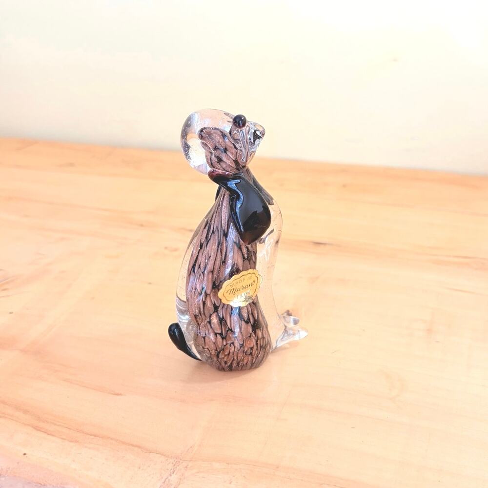 Vtg Murano Hand-Blown Glass Dog Figurine Mid-Century Italian Aventurine Art